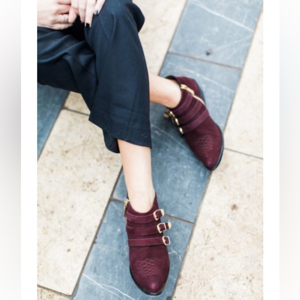 Anine Bing Witchy Western Emma Boots Burgundy Gold Triple Buckle Luxury Cowboy - Picture 16 of 16
